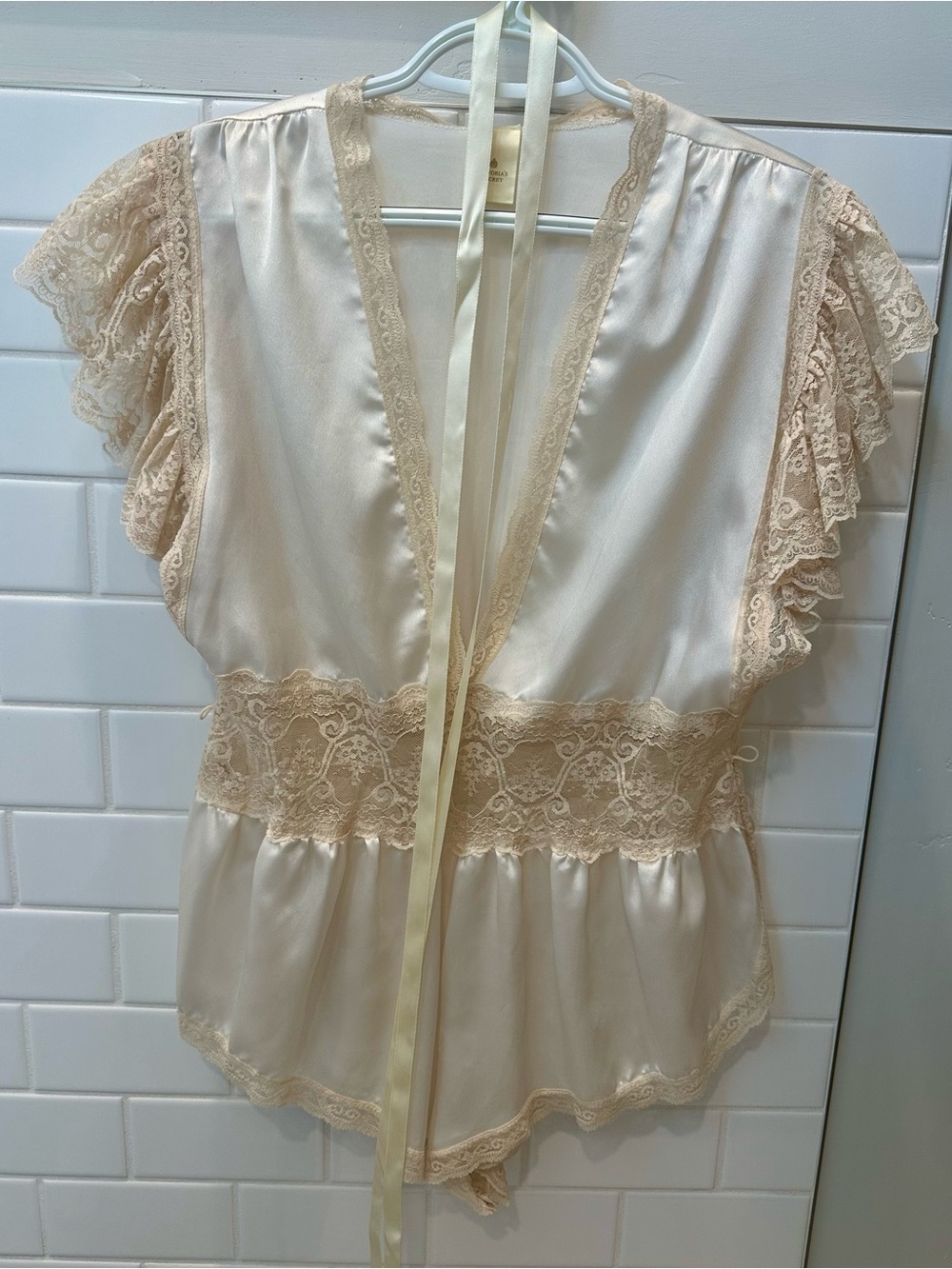 Vintage 1980s Victoria's Secret Gold Label Satin Lace Teddy Romper Medium